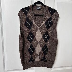Vintage Parkhurst Sweater Vest Mens XL Argyle Academia Wool Brown Knit Wool